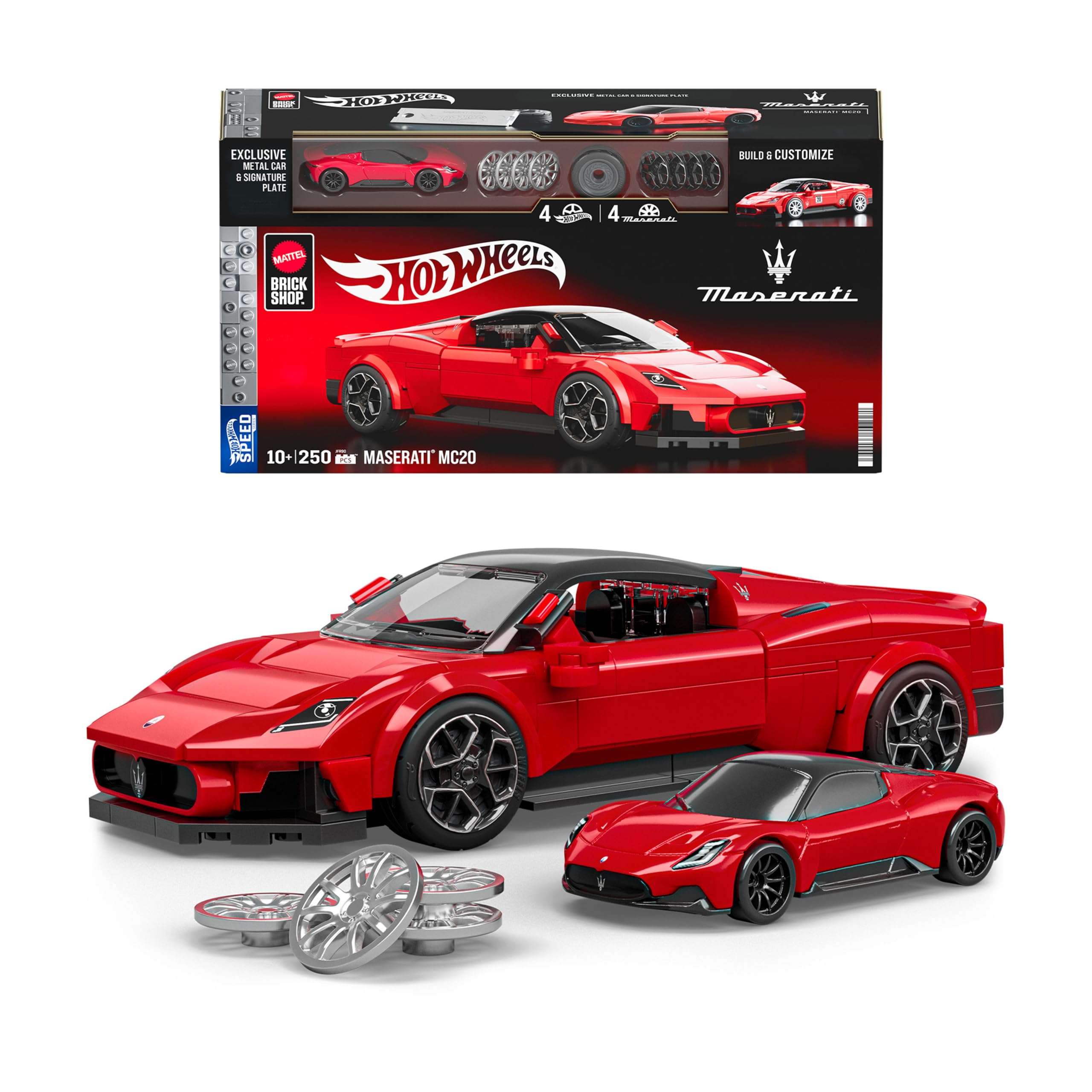 Mattel Brick Shop Hot Wheels Speed Series Building Set, Maserati MC20 with 250 Pieces, Realistic Details and Custom Decals, Adult Collectors and Kids Ages 10+, JFR90