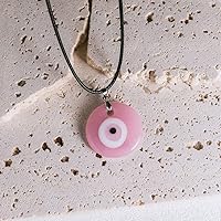 Vista 3 de Caiyao - Colgante de ojo malvado con cuerda de cuero de vidrio, collar turco de la suerte para hombres y mujeres