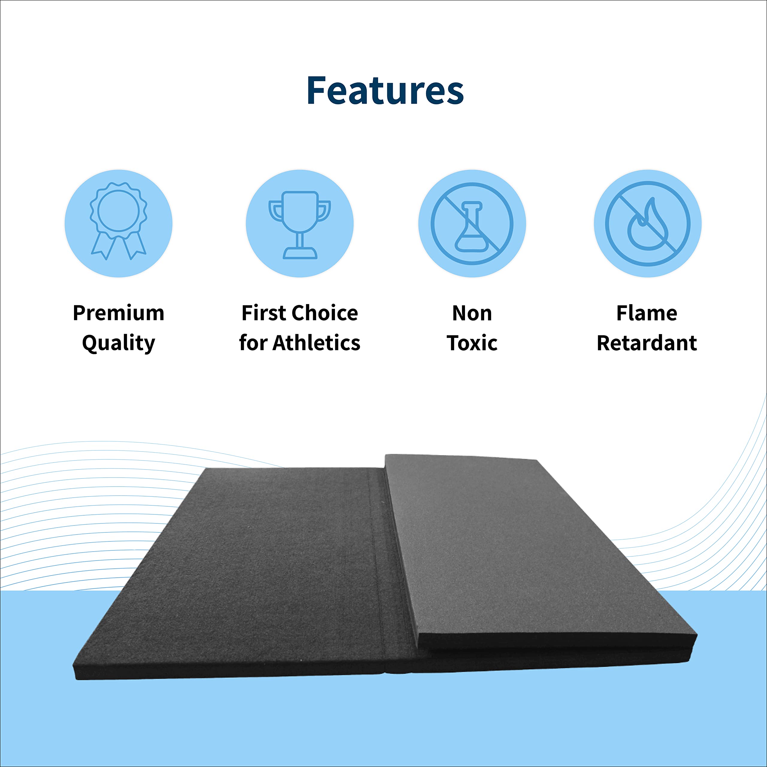 Envirolite Carpet Bonded Foam Folding Mats - Trifold Exercise Mat for Tumbling, Gymnastics, Wrestling, Martial Arts, MMA, Aerobics, and Plyometrics - Foam Tumbling Mat – 4' x 6' x 1-3/8', Black