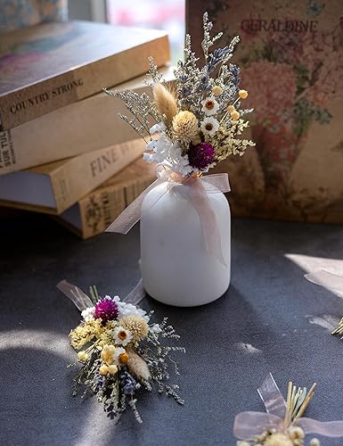 Miniatura 23 de xin's convey Mini Dried Flowert Set (Pack of 6), Orange Small Bouquet, Pampas Small Bouquet, Party Plate Decoration, Bridesmaid Flower Girl Proposal