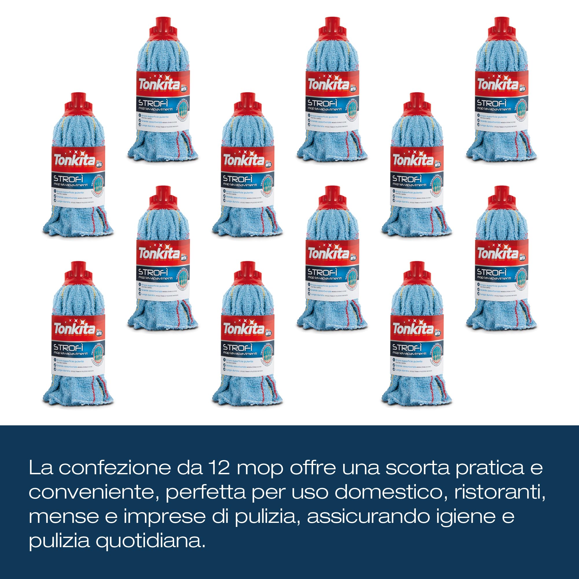 TONKITA | 12 Strofì Mop fregasuelos de algodón, Recambio de mopa de 28 cm, Apta para Todo Tipo de Suelos, mopa súper Absorbente de algodón – Paquete de 12 Unidades