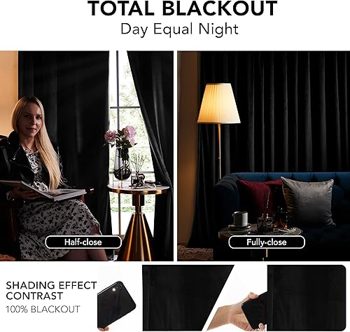 Miniatura 4 de Deconovo Cortinas de terciopelo extralargas 100% opacas con forro negro, elegante decoración del hogar, cortinas de terciopelo con aislamiento