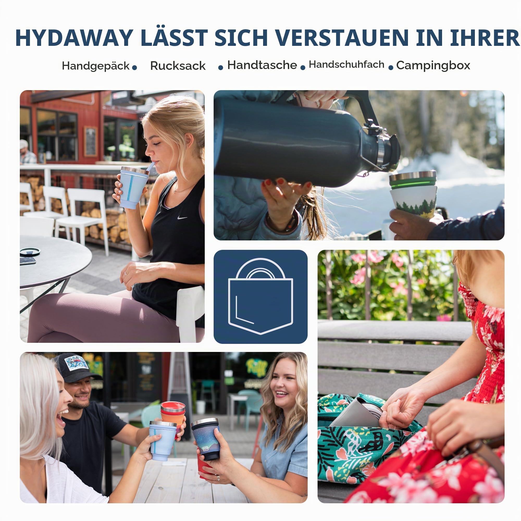 HYDAWAY Faltbarer Getränkebecher | Tragbare, Isolierte, Heiße und Kalte Getränketasse für Kaffee, Tee, Smoothies, Bier, Cocktails, Reisen, Pendeln, Camping, Veranstaltungen | 473ml Kapazität