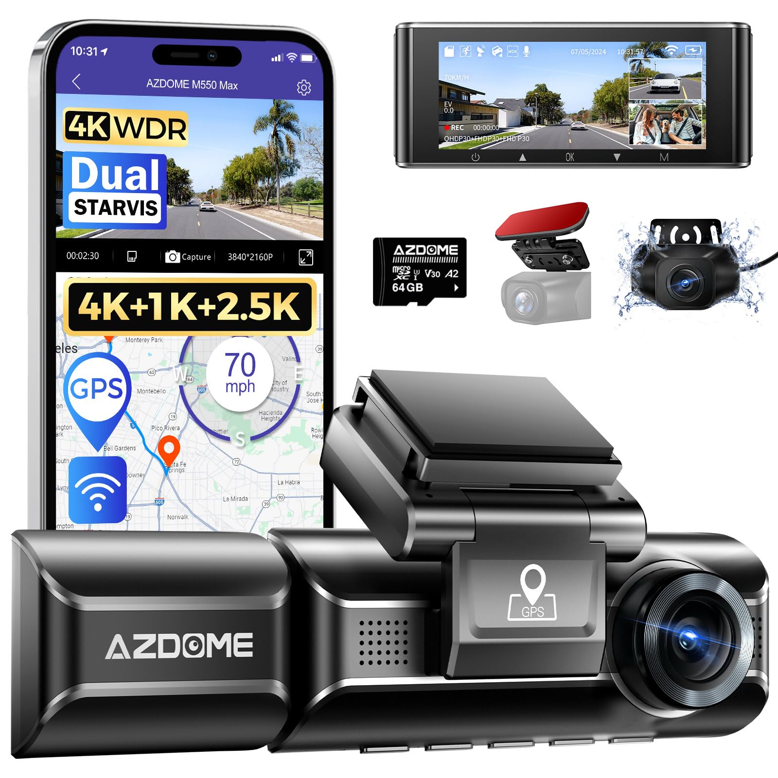 Amazon.com: AZDOME M550 Max 4K 3 Channel Dash Cam with Rear Window