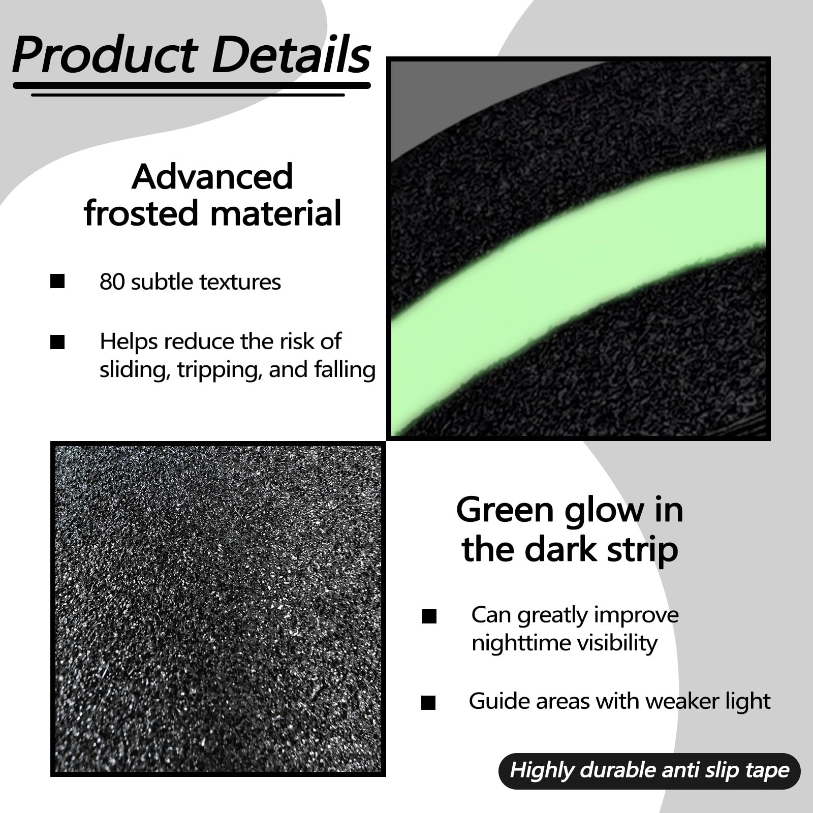 Huakaile Glow in the Dark Tape Anti Slip Grip Tape, 3.93" x 16.4Ft luminous reflective Tape - Image 3