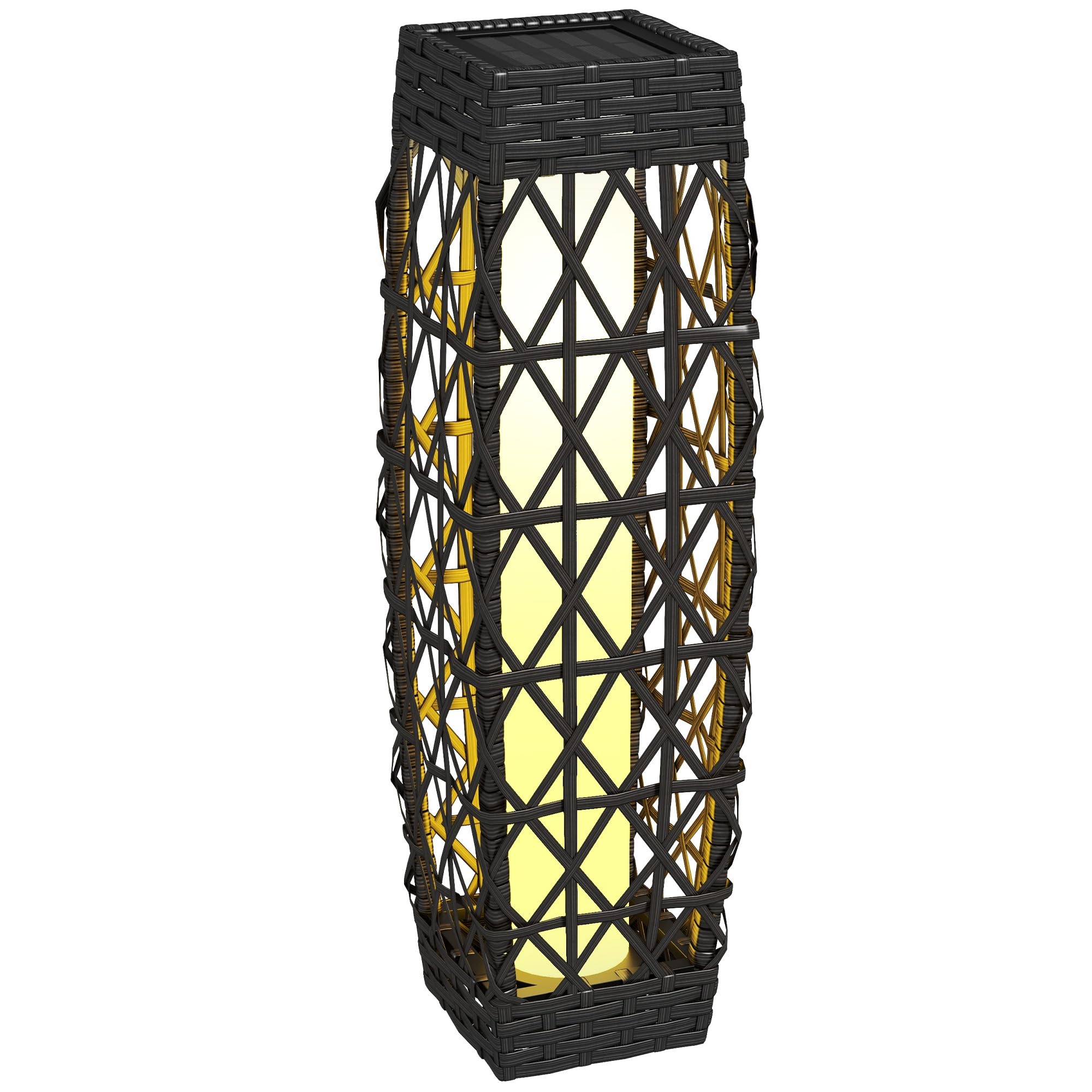 Outsunny Linterna de Jardín de Ratán Sintético Farola Solar con Luces LED Encendido y Apagado Automático para Terraza Balcón Patio 20x20x68 cm Gris