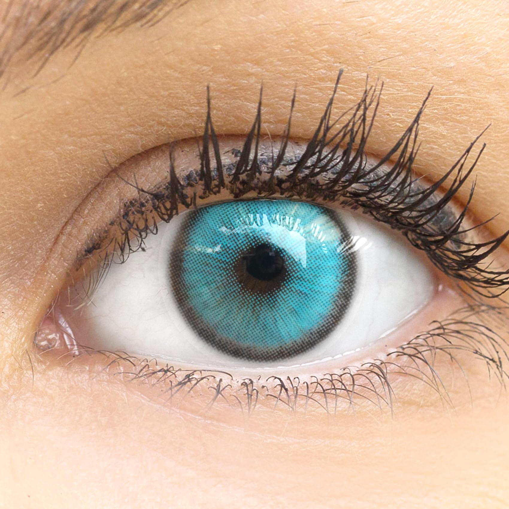 GLAMLENS lentillas de color - bleu Barcelona Blue + contenedor. 1 par (2 piezas) - 90 Días - Sin Graduación - 0.00 dioptrías - blandos - Lentes de contacto bleu de hidrogel de silicona s