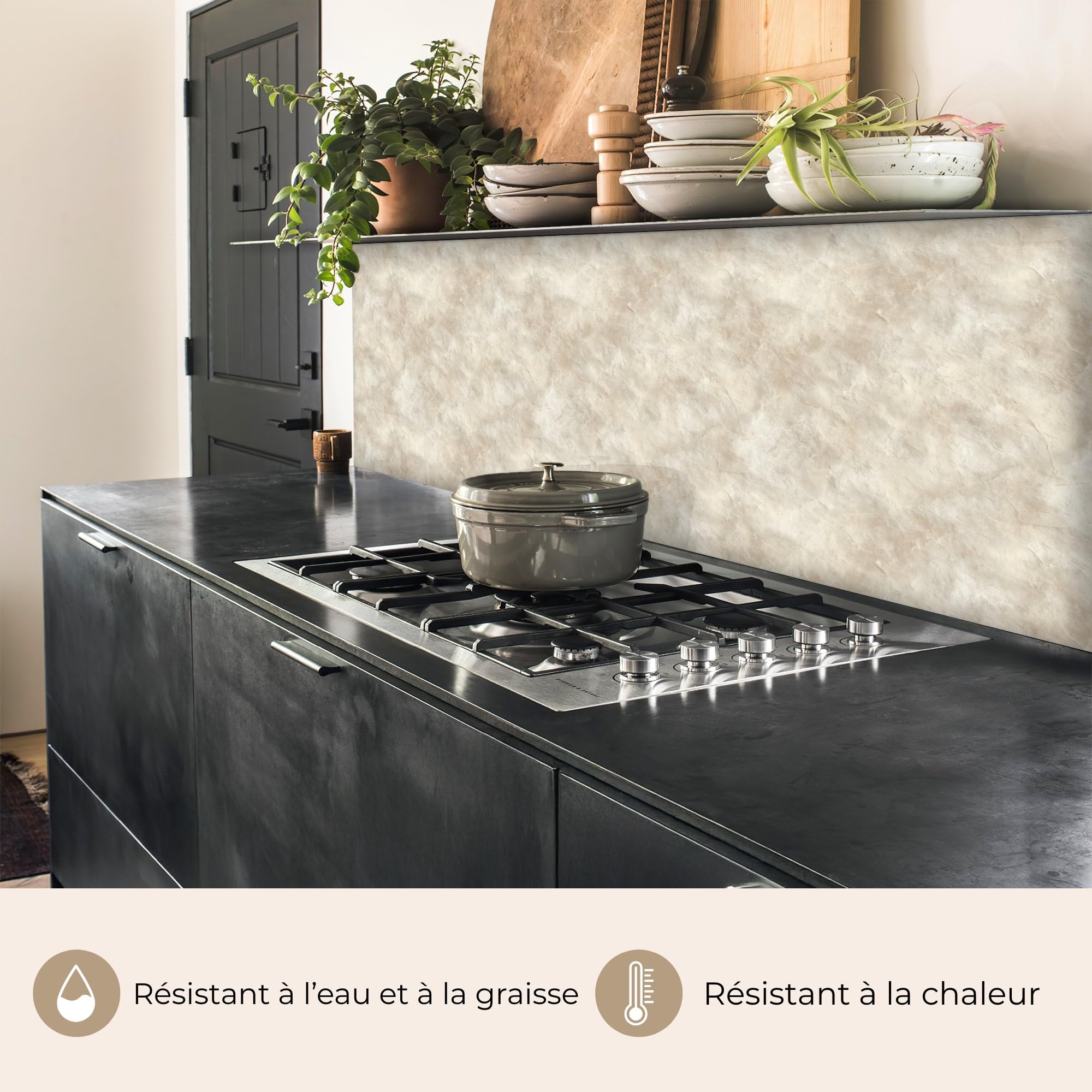 KitchenYeah© Credence Cuisine Adhesive 60x200 cm Protege Mur Revetement Mural Adhesif Parement Interieur À Coller Plaque Plastique Rigide Beige - Structure en relief - Pierre naturelle