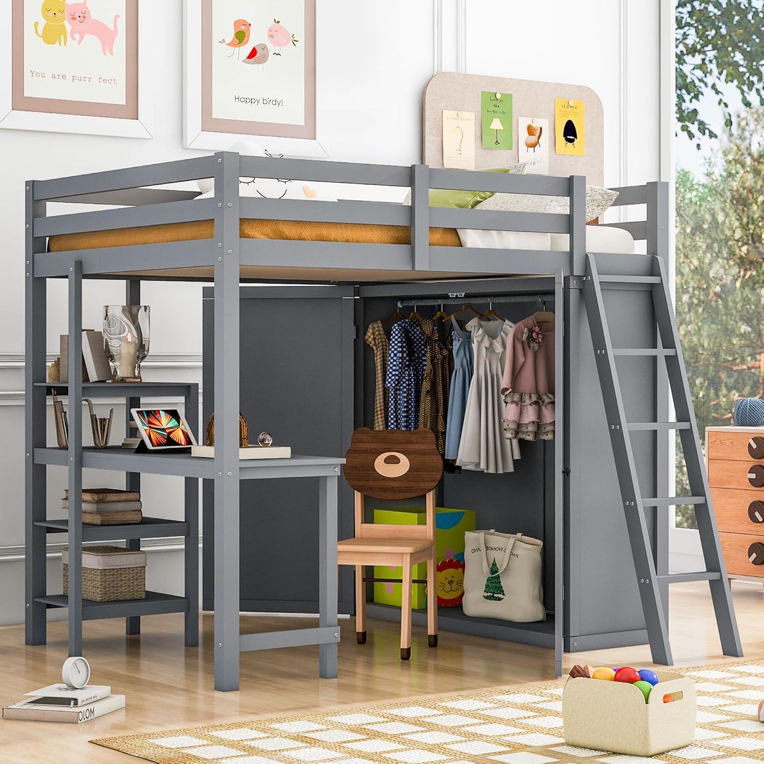 Harper & Bright Designs Full Size Loft Bed with Wardrobe