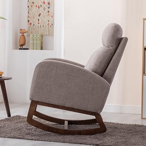 Miniatura 8 de Krinana Moderna mecedora para guardería con patas de madera maciza silla deslizadora para guardería con dos bolsillos laterales silla mecedora para