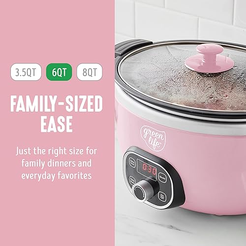 Vista 11 de GreenLife Olla de cocción lenta, cerámica no tóxica sin PFAS, antiadherente, extraíble, tazón interior, programable, apto para familias, mantiene