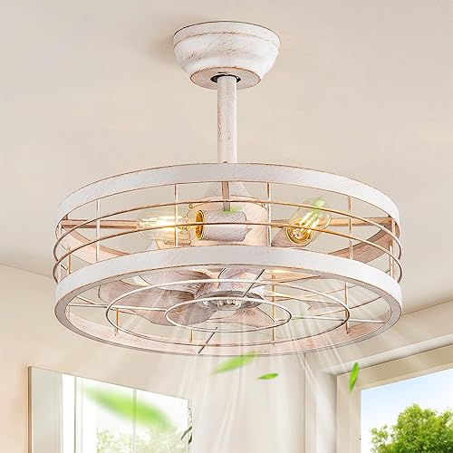 Miniatura 26 de LEDIARY Ventilador araña de techo enjaulado de 20 pulgadas con luz, ventilador de techo sin aspas con control remoto, luces de ventilador estilo