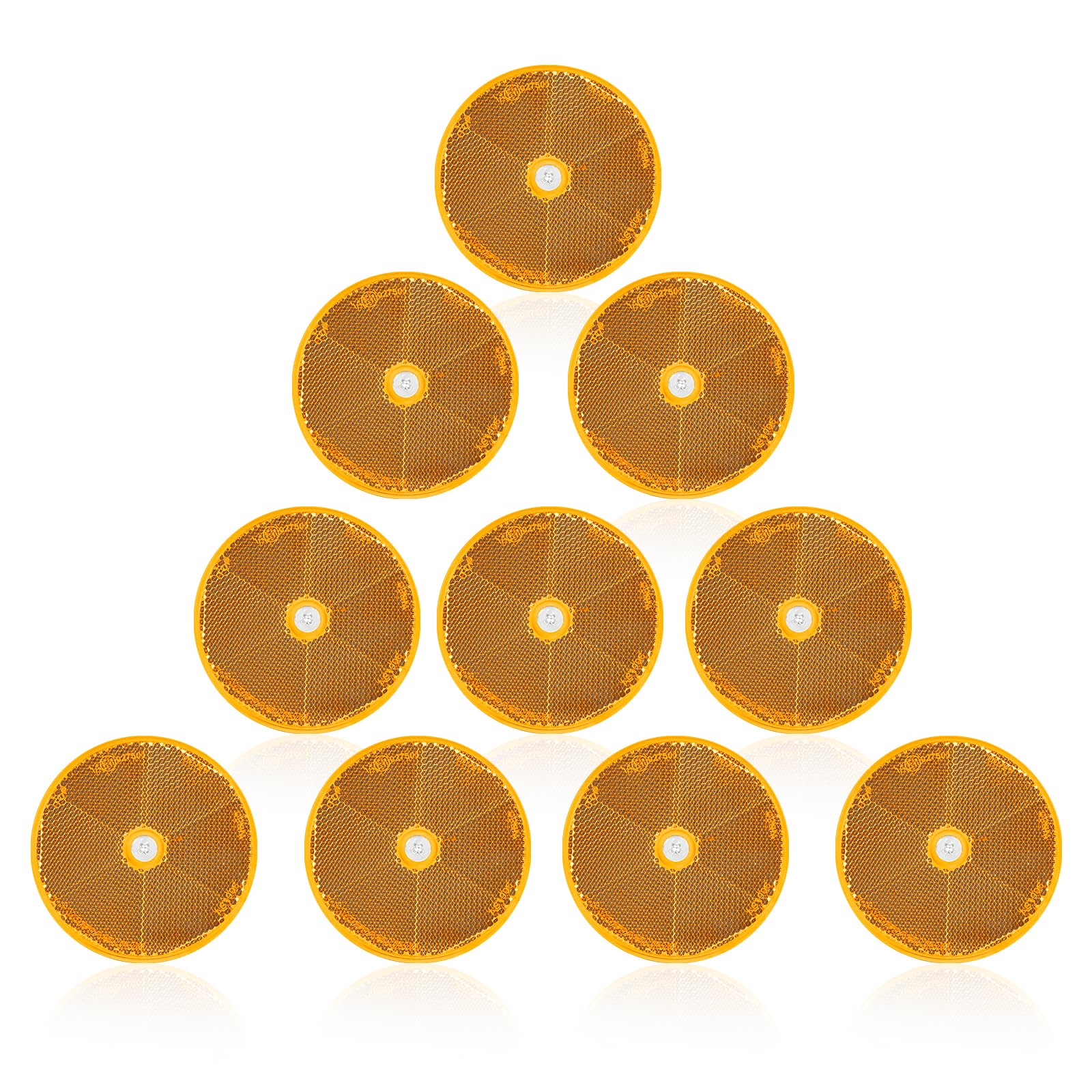 10 Pack Yellow Screw on Round Reflectors, E11 Approval Road Safety