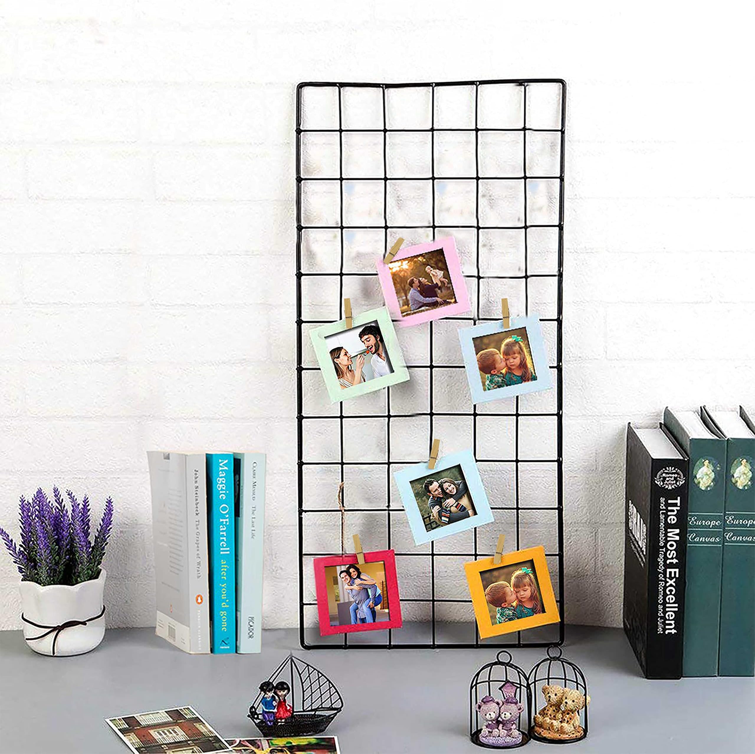 Art Street DIY Metal Photo Grid Wall for Photo Hanging,Photo Collage, Wall Decoration with Photo Clips (Black, 2 ft x 1 ft)