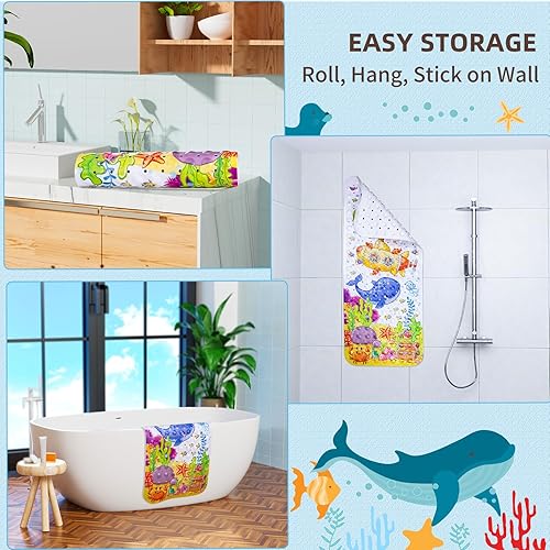 Miniatura 7 de Wimaha Alfombra de baño para bebé, 40 x 16 pulgadas, antideslizante, sin bisfenol A, para niños, tapete de ducha de agarre fuerte antideslizante