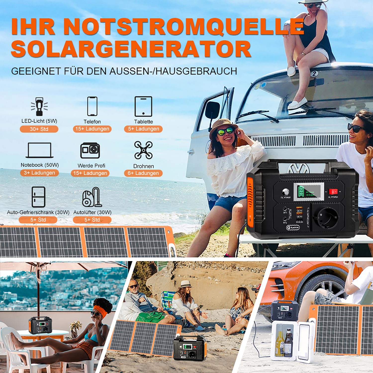 FlashFish Powerstation 100W Solarpanel 151Wh 200W Solargenerator AC 230V Notstromaggregat Akku LCD Anzeige Camping Solaranlage