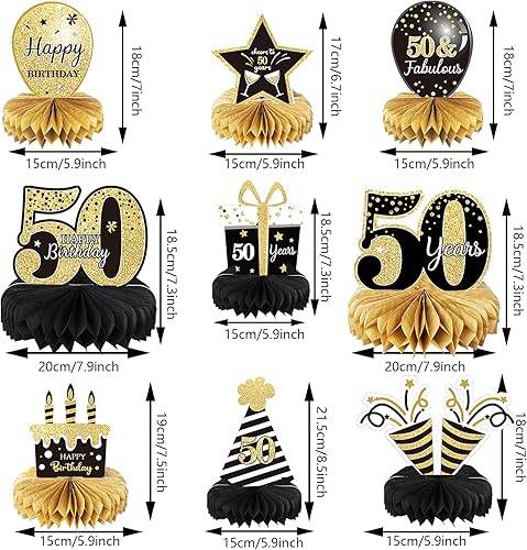 Miniatura 2 de 9 piezas de decoración de cumpleaños número 50 para centros de mesa de cumpleaños 50 para decoración de mesas, decoraciones de felicitación a 50