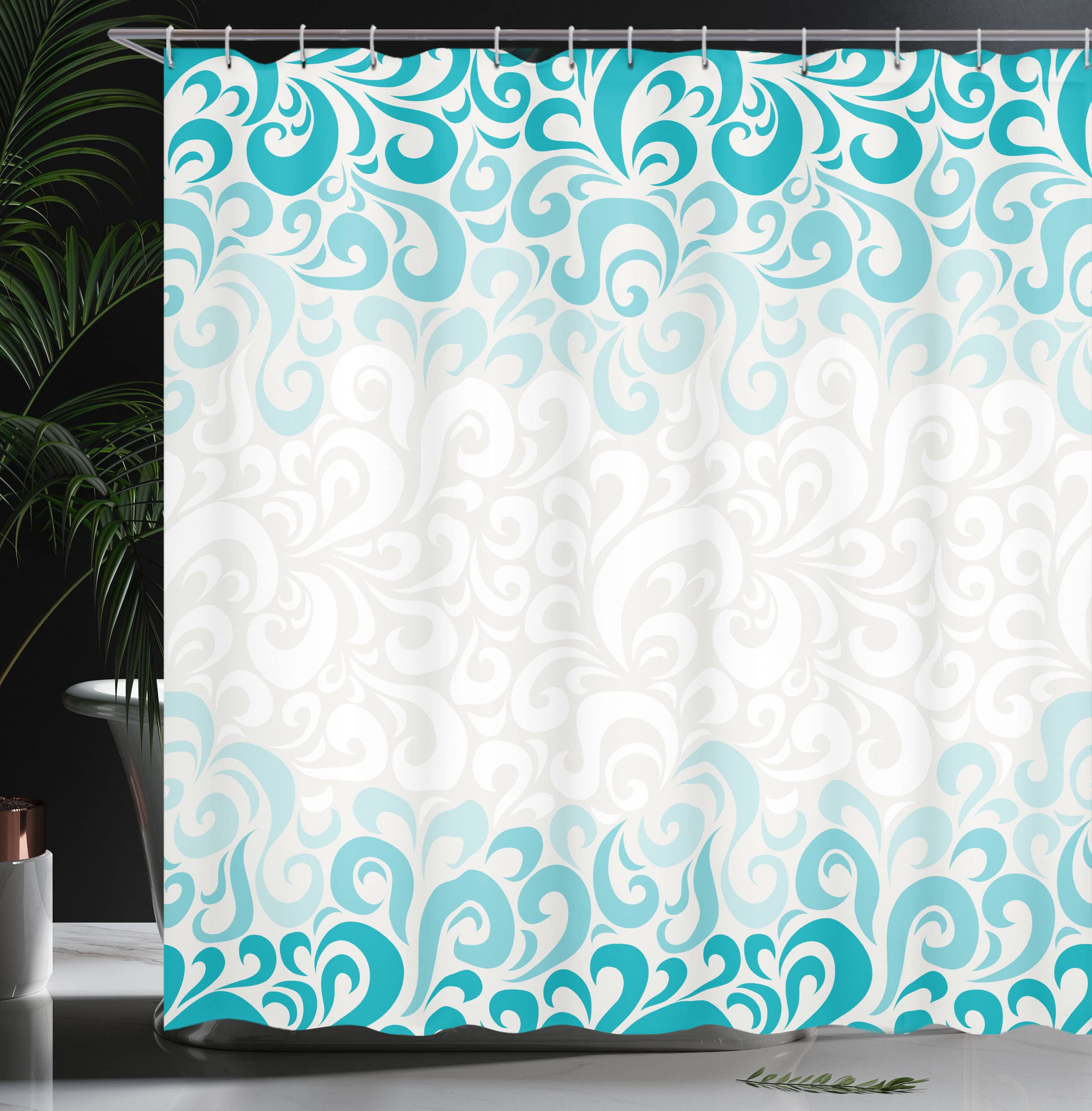 ABAKUHAUS Turquoise Shower Curtain, Abstract Floral Flowers Pattern Classic Design Illustration - Image 3