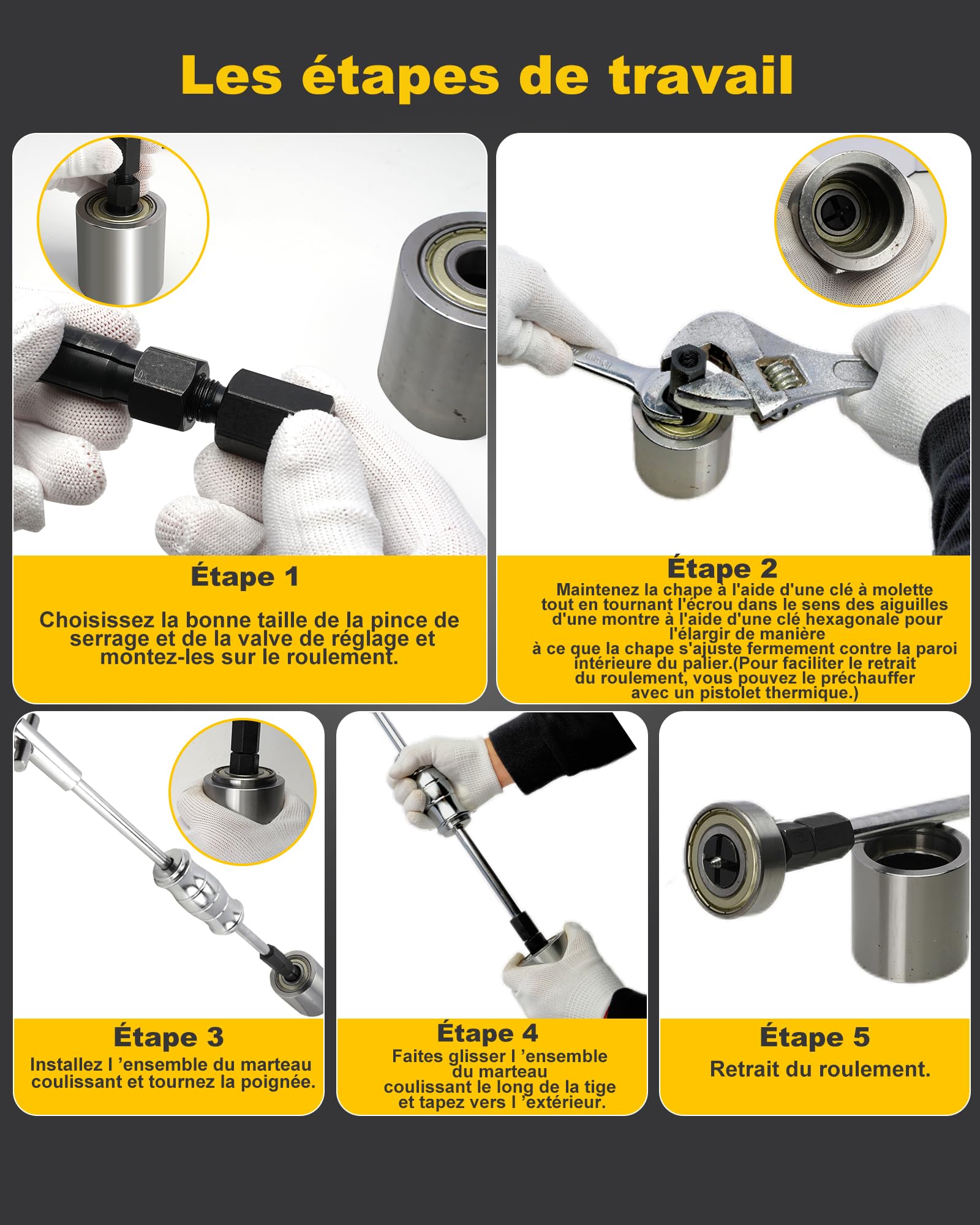 XSTARYE12pcs Velo Extracteur de Roulement Interieur avec Marteau Coulissant Trou Borgne Arrache Roulement avec 8 Pince de Serrage à Expansion (8-32mm)
