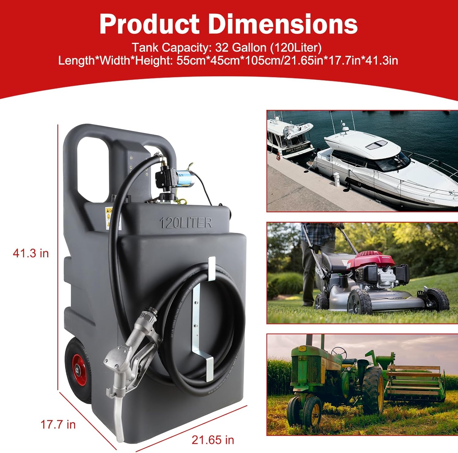 32 Gallon Portable Diesel Fuel Caddy Tank with 12V DC 3.7GPM Electric Fuel Transfer Pump for Gasoline Diesel Kerosene