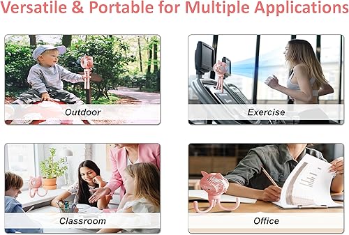 Miniatura 7 de Ventilador portátil para cochecito de bebé, ventilador USB recargable de mano y clip, accesorios para cochecito con luz nocturna (rosa)