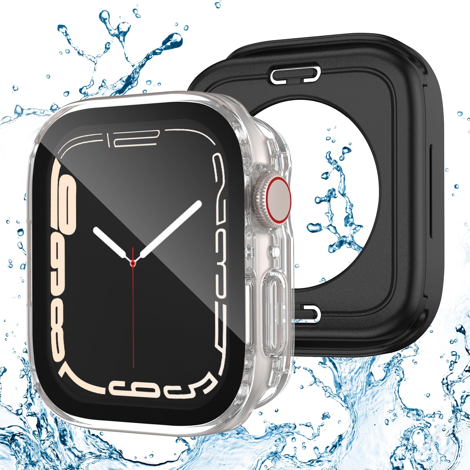 Kawoco 2 Pack Waterproof Case for Apple Watch Series 10 46mm Screen Protector, 2 in 1 Full Protective 9H Glass Face Cover Front & Back Hard PC Bumper