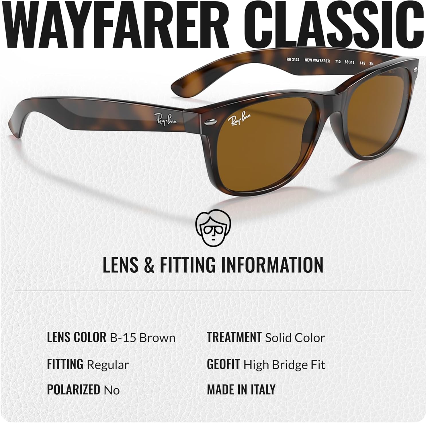 Ray-Ban RB2132 NEW WAYFARER CLASSIC Square Shaped Sunglasses for Men & Women with Official RAYBAN Eyewear Kit - Image 4