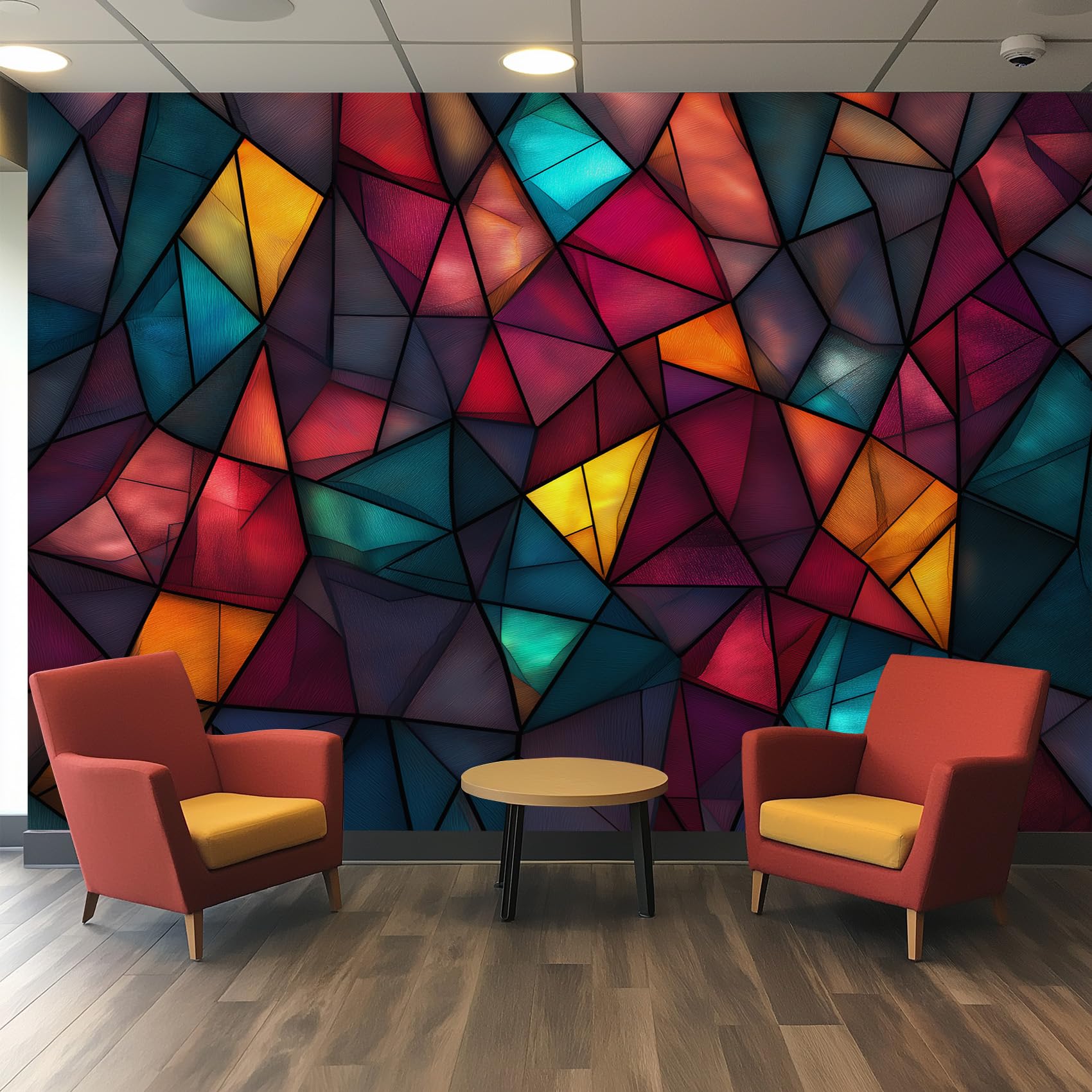 Geometric Wallpaper, Stained Glass Retro Red Wallpapers Mural for Living Room Badroom Kitchen, Geometric Home Decor Wall Art Murals Stickers 500x280 cm, Not Self Adhesive