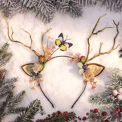 Miniatura 4 de Leuceiy Diadema con cuernos de ciervo, corona de flores para mujer, boda, novia, maternidad, accesorios para fotos