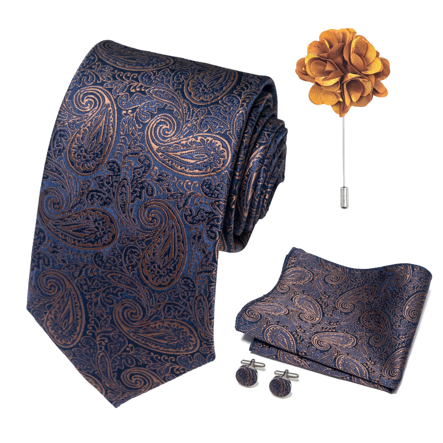 joy alice 70 Colors Ties Set Men Mixed Color Necktie Handkerchief Cufflinks Brooch 3.15 Formal