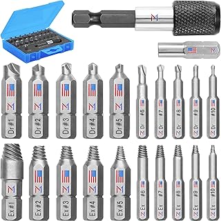 22 pc Screw Extractor Set for Stripped, Broken, Damaged Screws - Remover Kit w/Drill Bits, Extractors, Bit Extension & Socket Adapter by Mata1