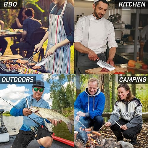 Miniatura 6 de ZENG Juego de 7 cuchillos de carnicero con bolsa de rollo, juego de cuchillos de chef para cortar carne y cuchillos vikingos con asas ergonómicas,