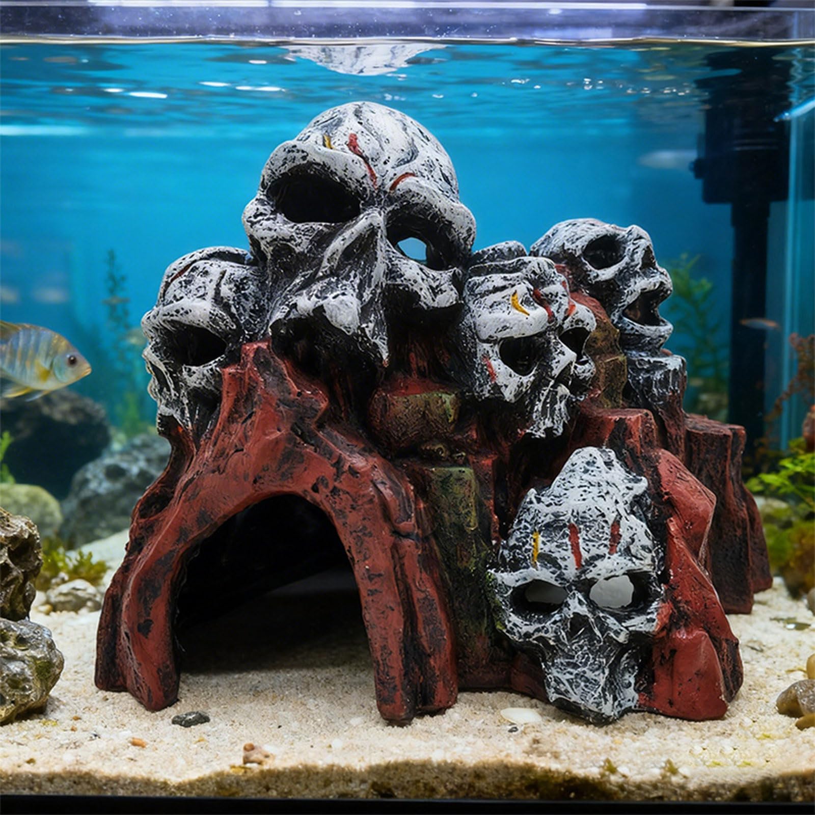Acquari Simulazione Grotta del teschio Paesaggio Decorazione Acquari Accessori Rettili Roccia per pesci e gamberetti Resina della grotta del teschio Ornamento per serbatoi