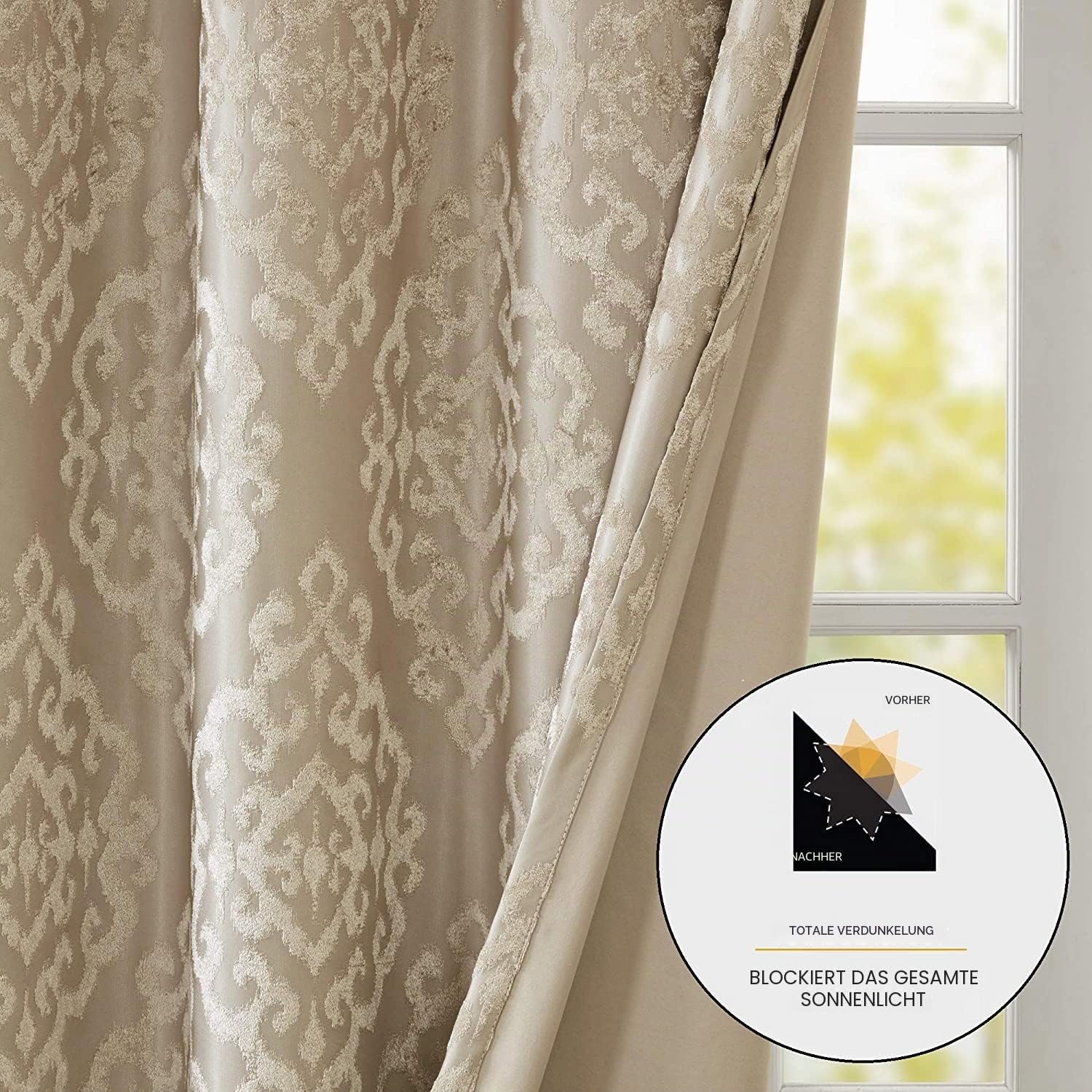 Verdunkelungsvorhänge für Schlafzimmer, luxuriöse, hellschwarze Fenstervorhänge für Wohnzimmer, Familienzimmer, Mirage Damaststoff mit Ösen, verdunkelnder Fenstervorhang für Küche, 127 x 213,4 cm