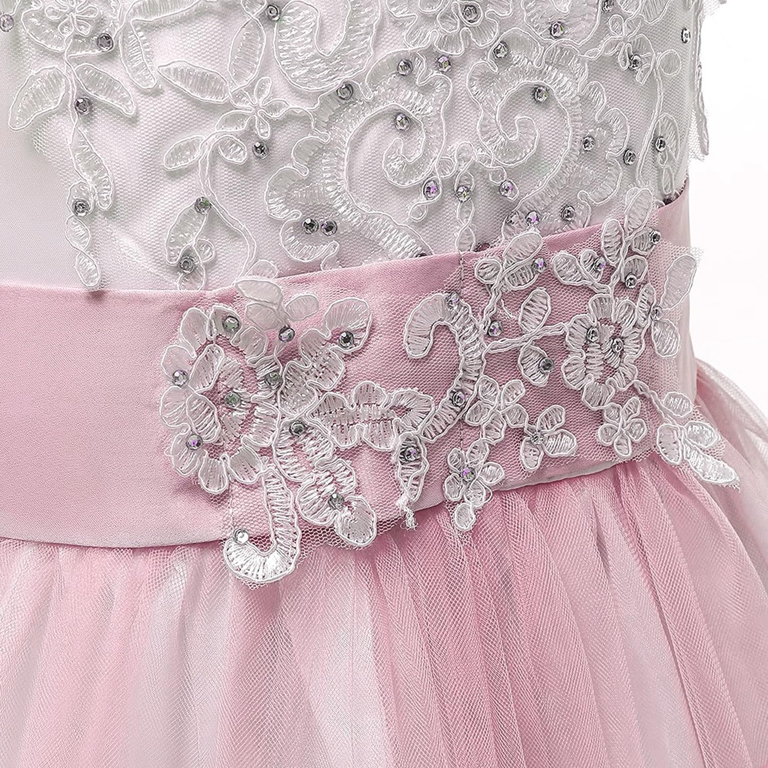 Discoball Vestido de lentejuelas y tul, incluye pañuelo de tul de flores, ideal para una boda o un baile, tallas para edades entre 2 y 12 años, color azul o rosa