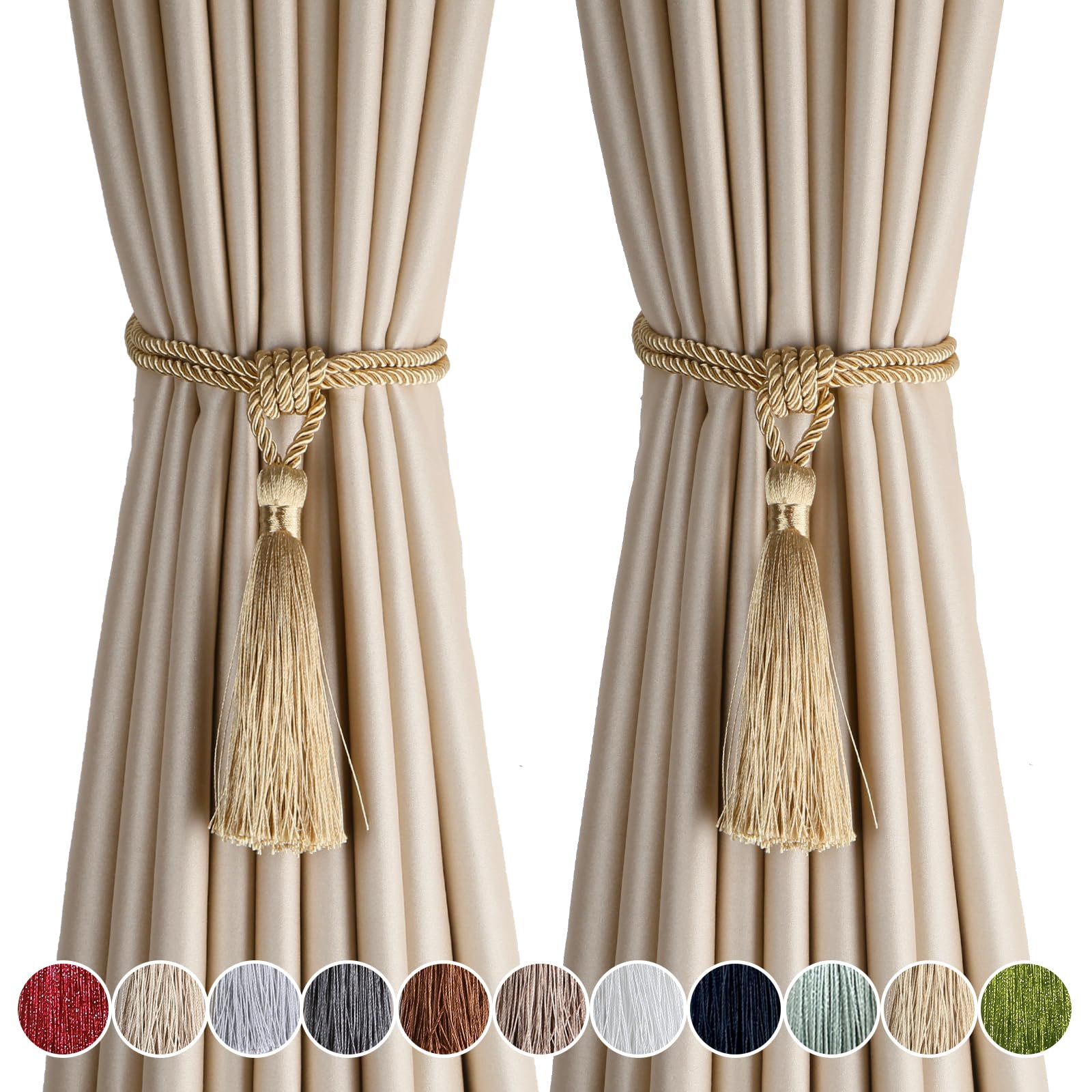 2PCS Embrasses De Rideau Fait Main Avec Cordes Et Pompons Dorés - Décoration Élégante Pour Fenêtres
