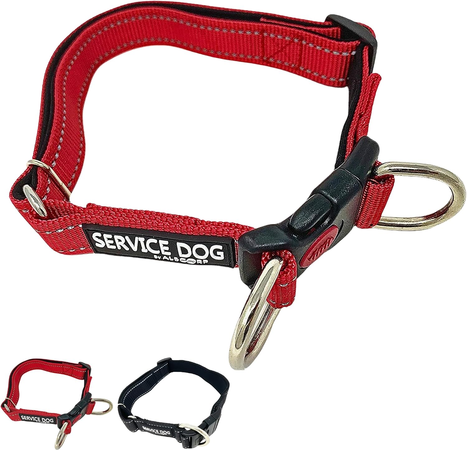 Albcorp Reflective Service Dog Collar – Sizes XS to XL (8.6–28.7 Inches), Service Dog Rubber Patch, Neoprene-Padded Comfort & High-Visibility Gear for Dedicated Handlers, Medium, Red