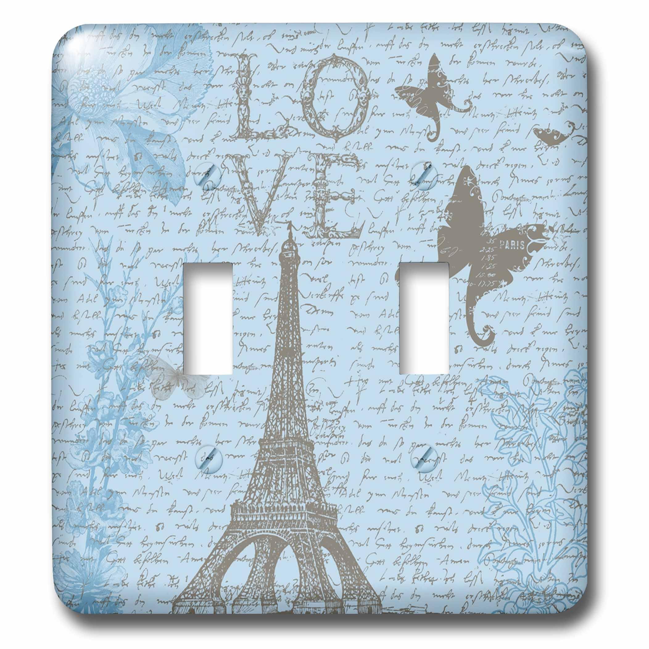 Interruptor doble Torre Eiffel con mariposas decorativas 3dRose Lsp_152139_2