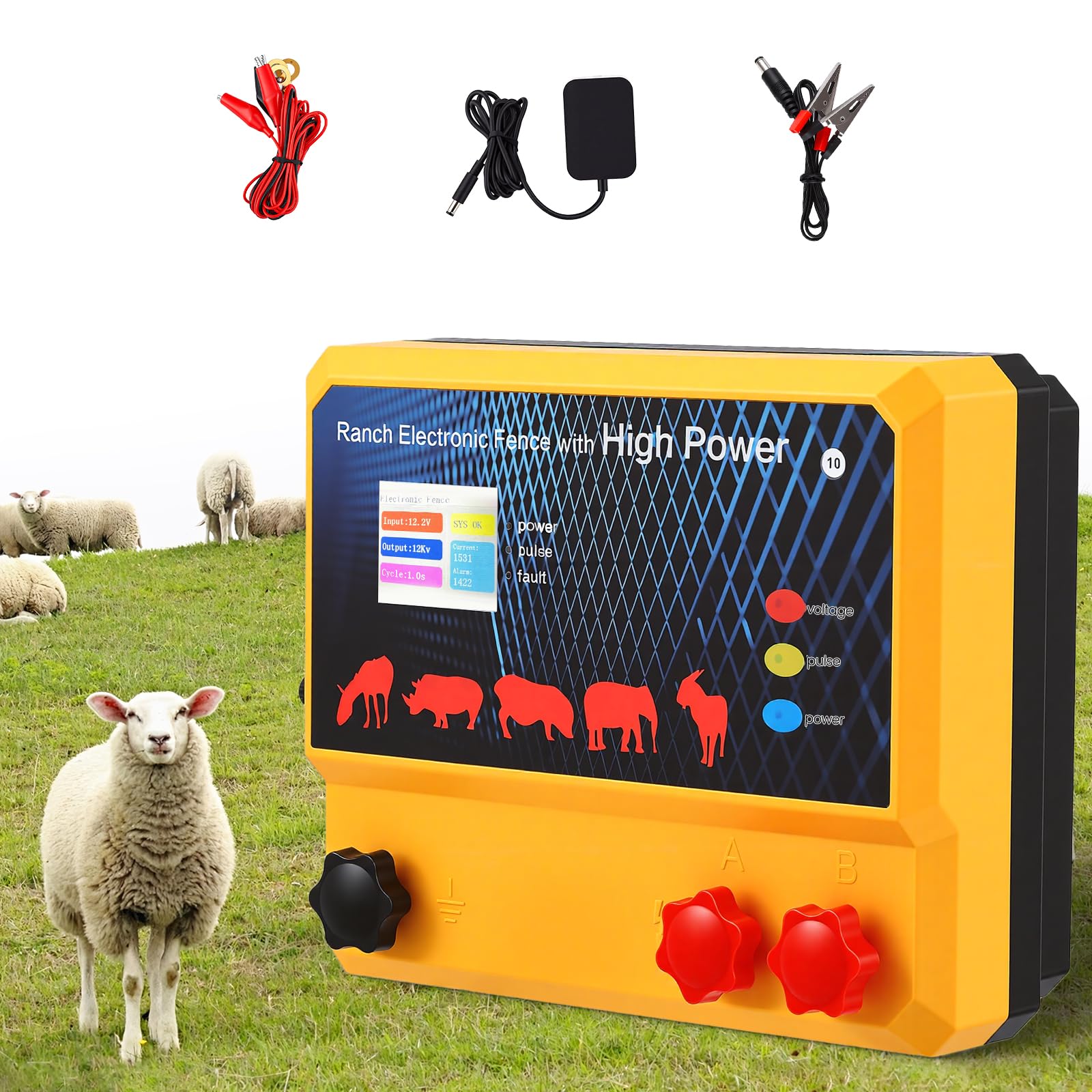 Valla eléctrica de 8-15 kV, potencia de 4 J, 30 km de alcance, 230 V/12 V de energía solar, IP67, alarma inteligente, valla eléctrica para animales de granja y defensa de depredadores