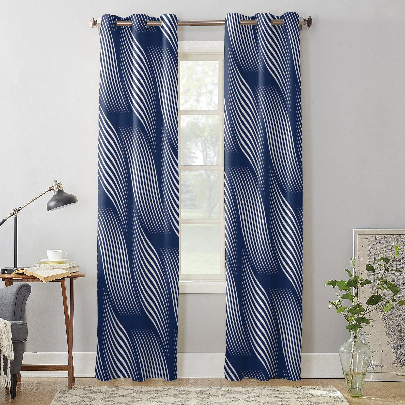 Ombrage fenêtre Rideau Cuisine Rideaux Vague géométrie fenêtre Rideaux pour Salon Chambre Rideaux Enfants Chambre Rideaux 75(W) x(H) 166cmx2pcs
