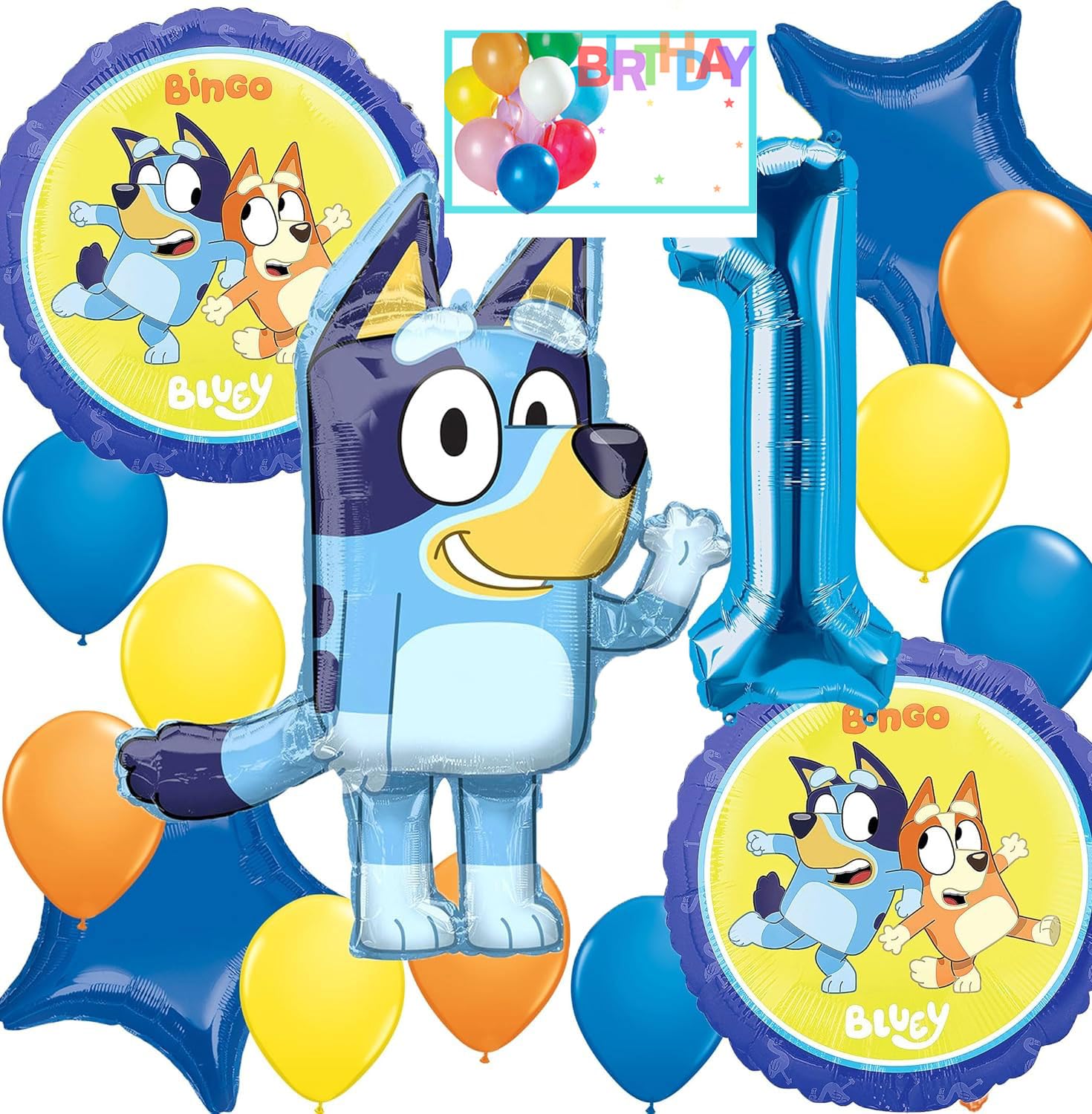 Anagram Bluey, Licensed 1st Birthday Party Supplies Balloon Bouquet Decorations, Multicolored, Party Accessory