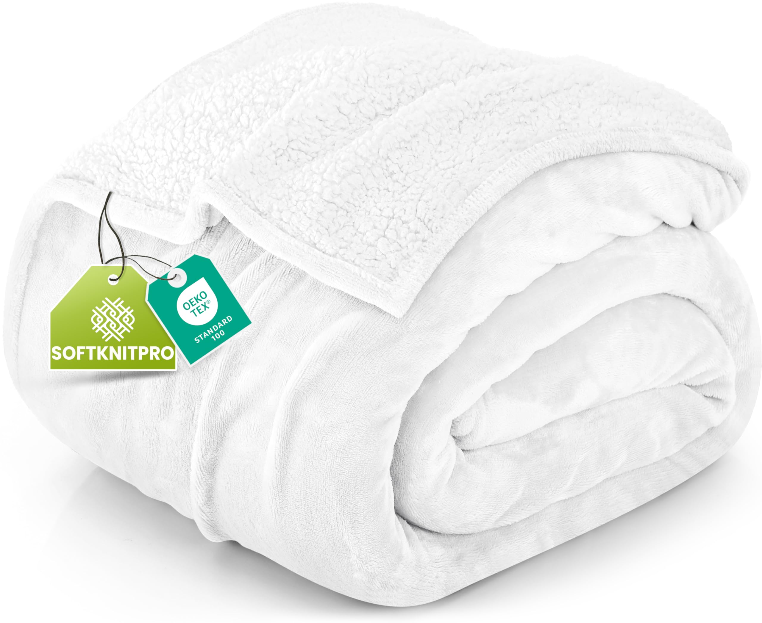 bedding sherpa blanket california king size (white, 102x96 inches) - soft lightweight plush fleece reversible blanket for bed, sofa, couch, camping and travel