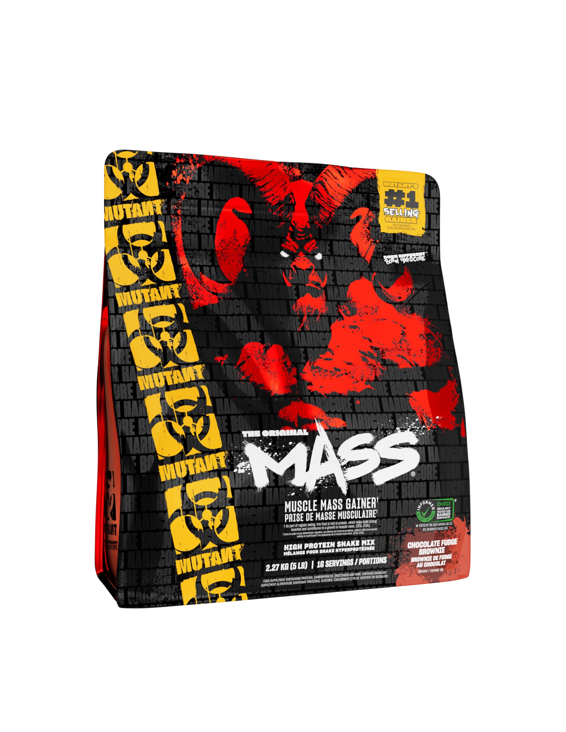 MutantMass | Muscle Mass Gainer | 1100 Calories, 56g Protein, Whole Food Carbs, BCAAs, and Glutamine | Ultimate Hardcore Weight Gainer Shake | (2270g) | Chocolate Fudge Brownie