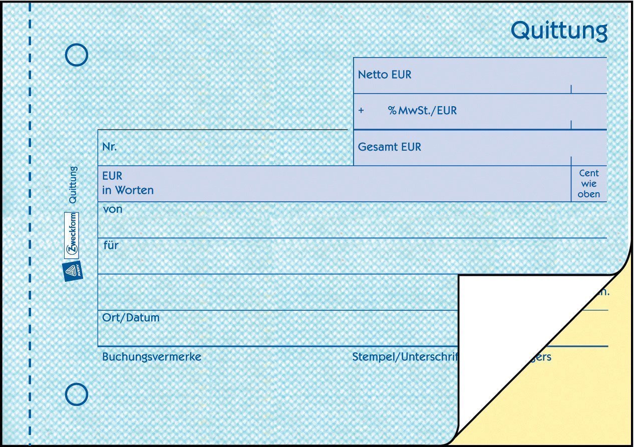 10er Sparpack | Avery Zweckform 1735 Quittung (A6 quer, MwSt. separat ausgewiesen, 2x40 Blatt) weiß/gelb (10er Pack)