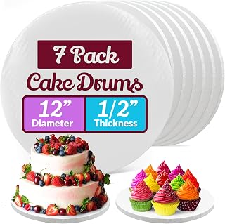 Reli. Cake Boards Drum 12 Inch (7 Pack) | White Cake Drums 12 Inch Round | Greaseproof Rounds | Smooth, Double Walled | Dessert (Half In. Thick)
