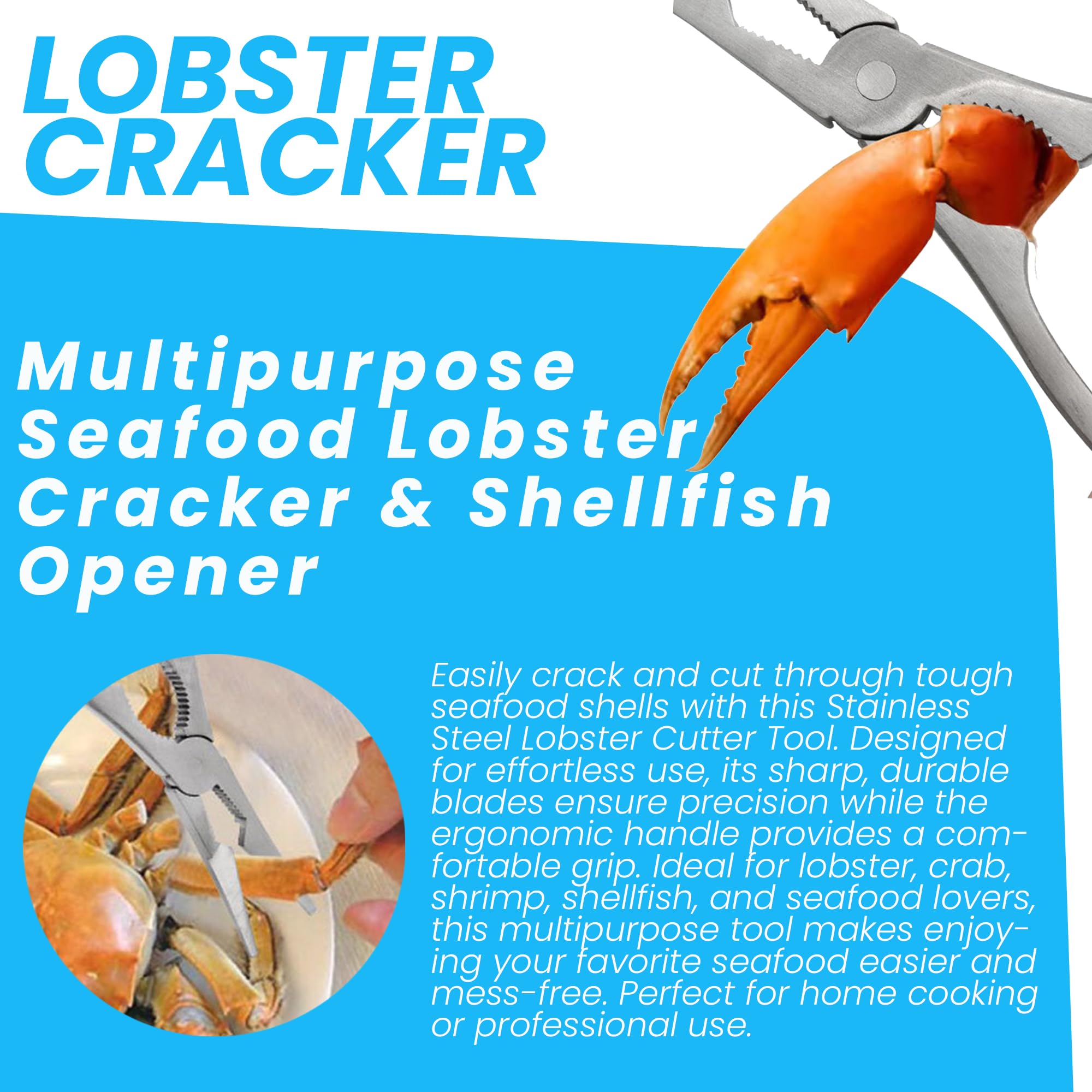 Pince à homard et ouvre-crustacés - Outil professionnel pour fruits de mer - 18,5 cm - Acier inoxydable - Ustensiles de cuisine polyvalents - Expérience de fruits de mer de luxe