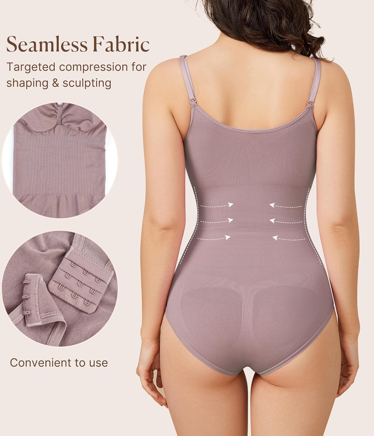 BRABIC Womens' Seamless Sleeveless V-Neck Bodysuit Shapewear Tummy Control - Image 2