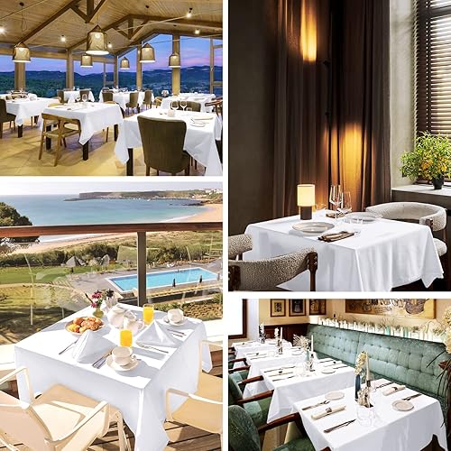 Miniatura 6 de fani Paquete de 8 manteles cuadrados de 52 x 52 pulgadas, mantel blanco para mesa cuadrada, resistente a las manchas y a las arrugas, mantel de