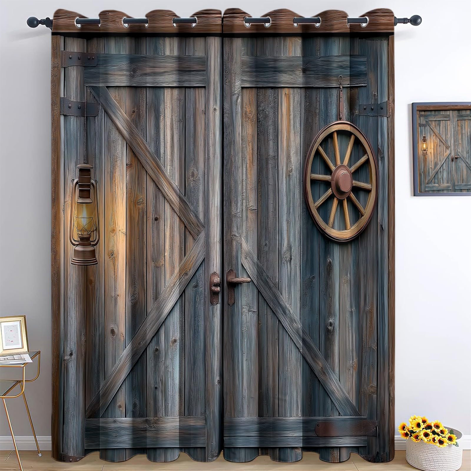 Rideaux occultants thermiques pour chambre enfant salon occultation totale motif rustique brun
