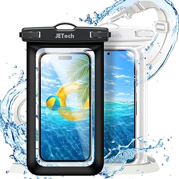 JETech IPX8 Waterproof Phone Pouch, Dry Bag, Black+Clear, 2-Pack